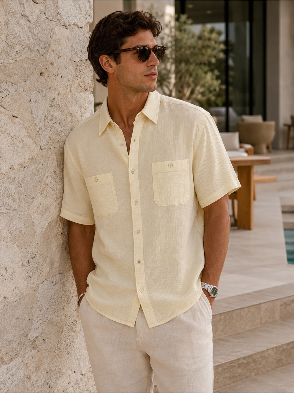 ROWM MENS PALE YELLOW SHORT SLEEVE SHIRT SZ XL
